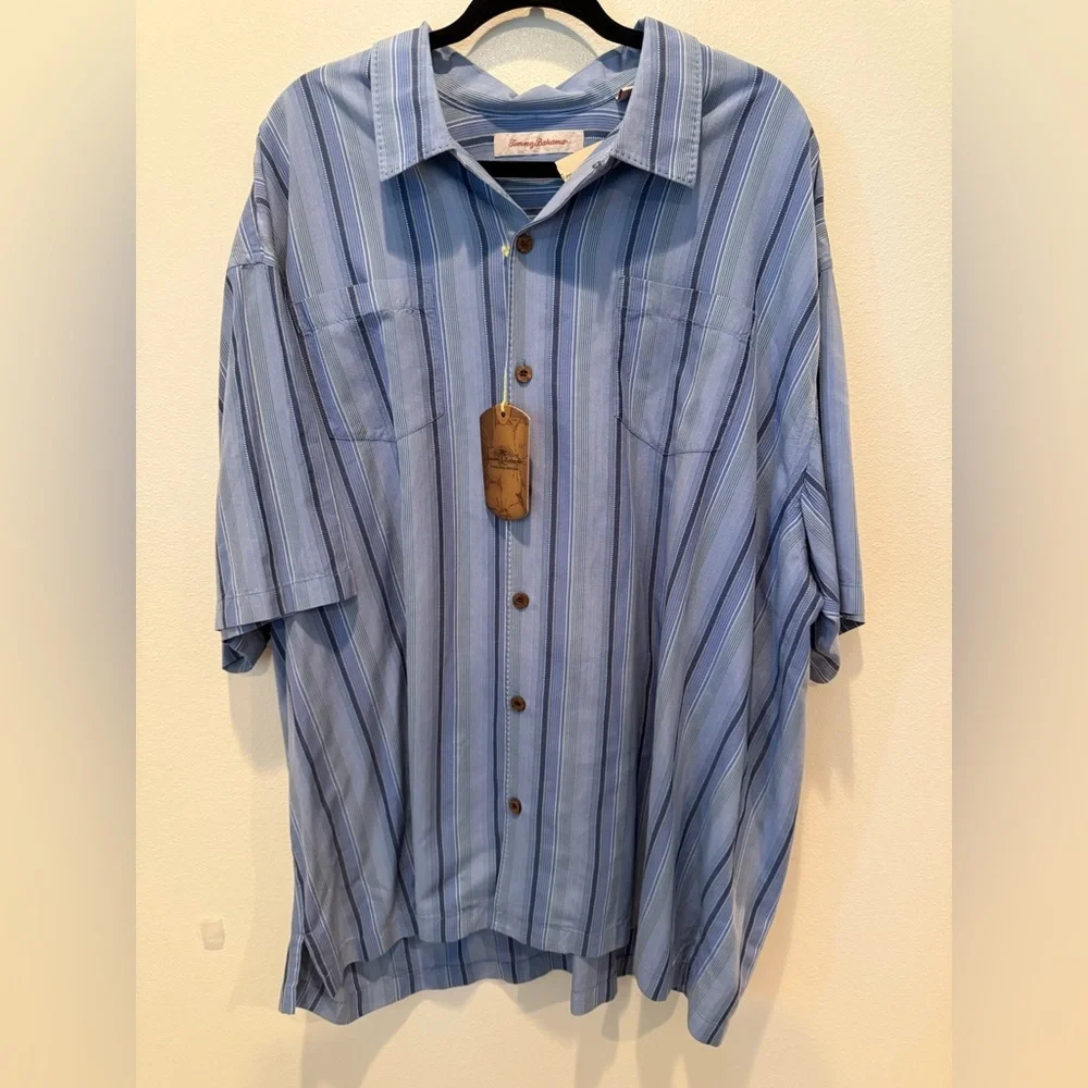 Tommy Bahama Casual Blue Striped Shirt 100% silk - Picture 1 of 5